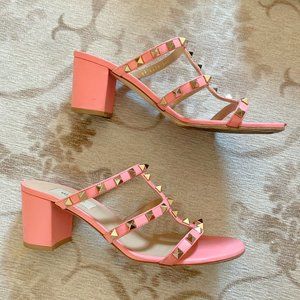 Valentino Pink Rockstud Caged 60mm Slide Sandals